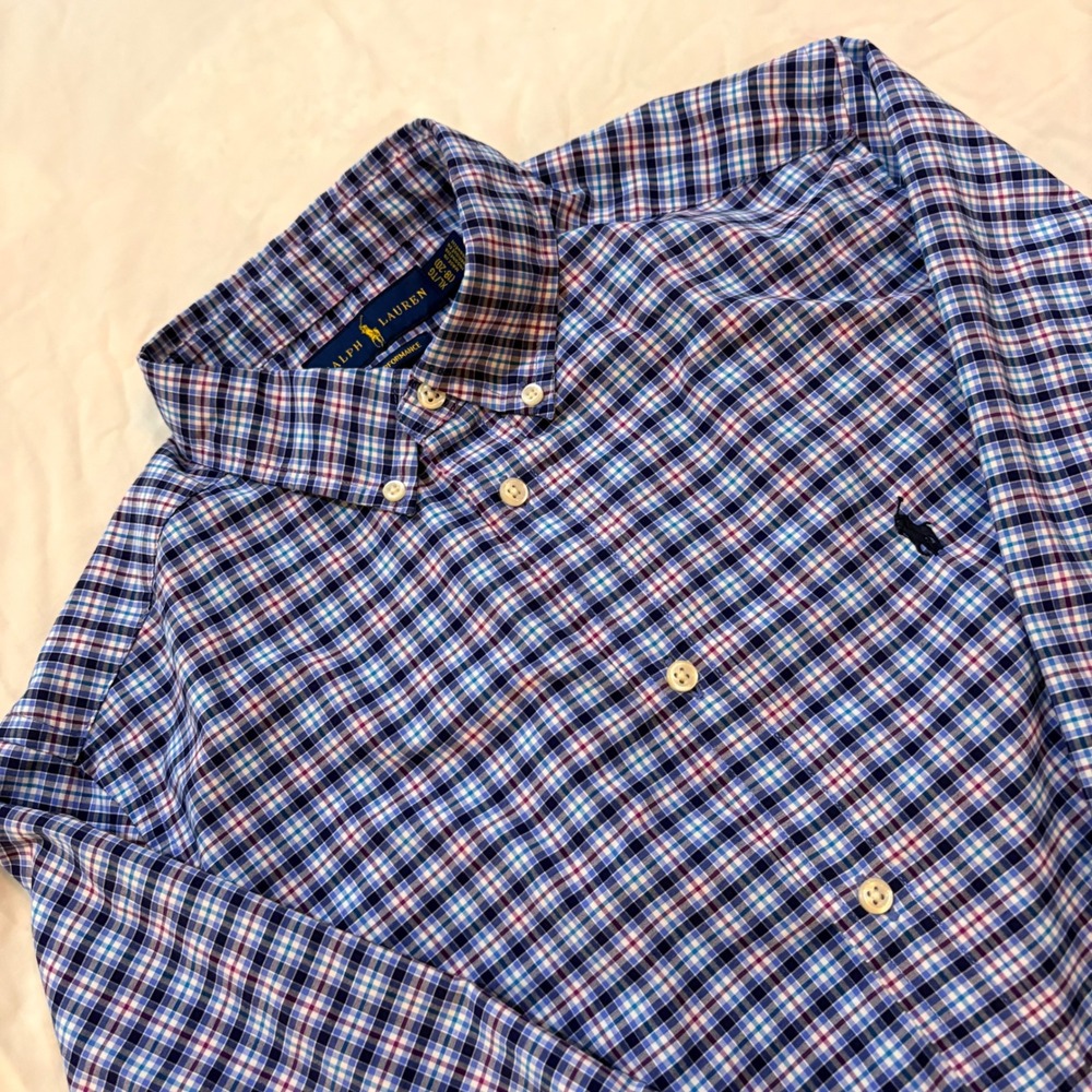 Polo Ralph‎ Lauren Performance Boys XL 18-20 Blue Purple Plaid Button Down Shirt
